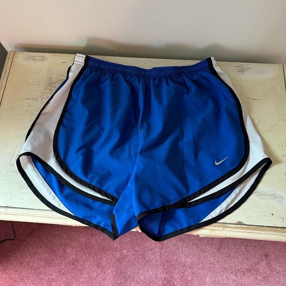 Nike Women's Royal Blue and White Athletic Shorts